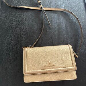 Michael Kors Gold Jet Set Sm Pebbled Leather Smartphone Covertible Crossbody Bag